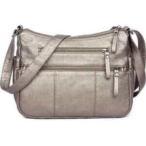 🆕 Volganik Rock PU Leather Shoulder Bag Women Silver Soft Pocketbooks Purse